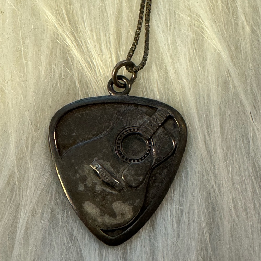 Vintage Signed CY Sterling Silver Guitar Necklace. Tote P3